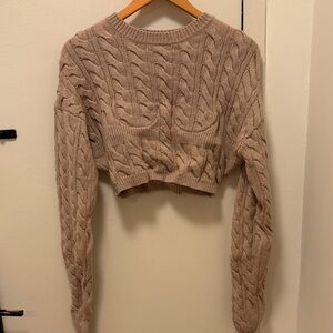 Christopher Esber Cropped Cable Knit Sweater - Taupe Beige